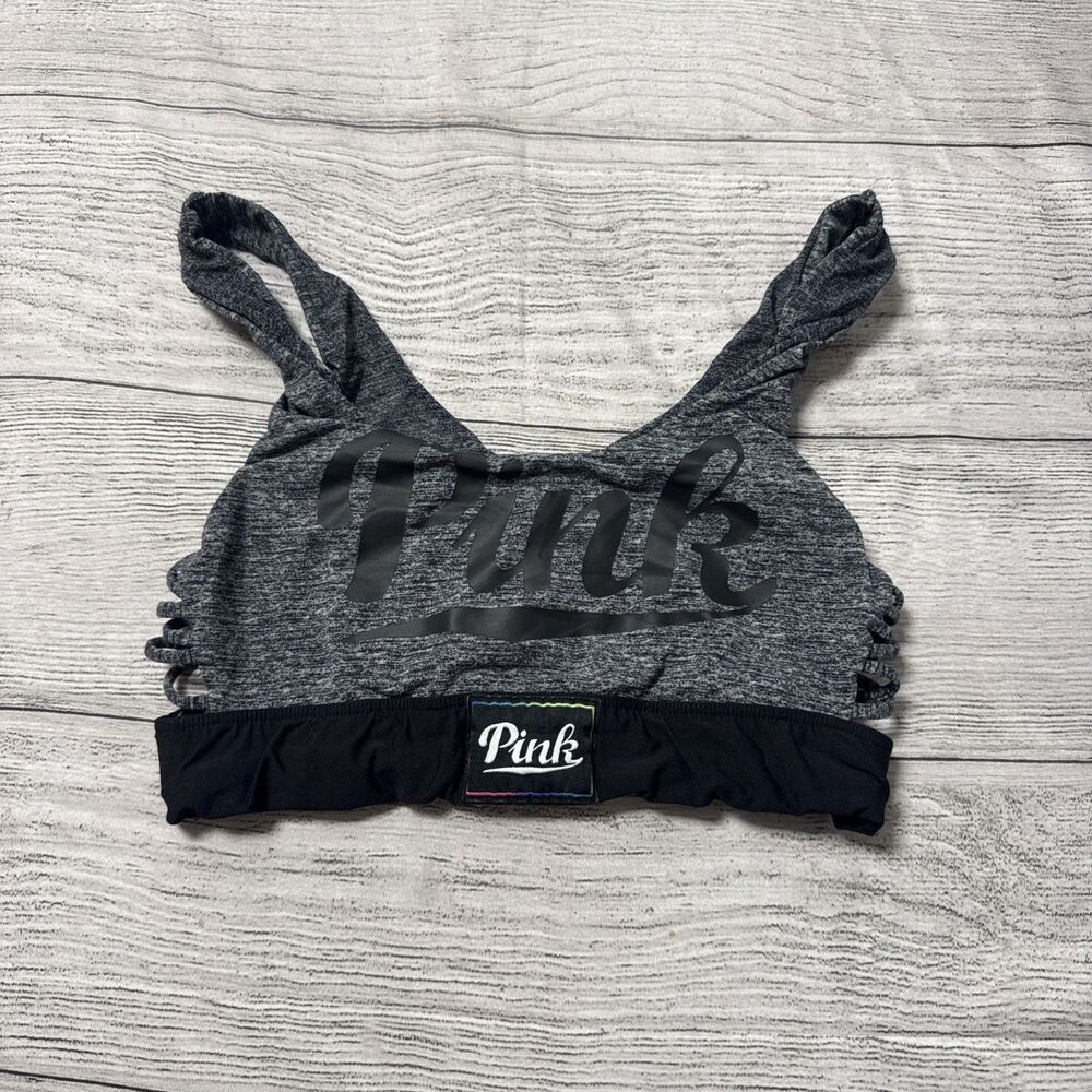 Victorias Secret Gray Ultimate Athletic Sports Bra Strappy Cutouts Sz M